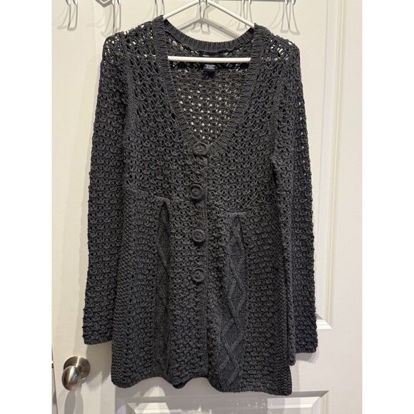 Women's Sweater Cardigan Dress BCBG Maxazria Size Medium Grey Fall EUC Y2K 2000s - Picture 1 of 9